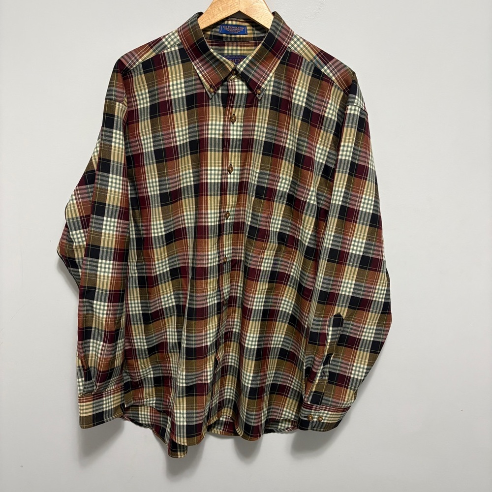 Sir Pendleton Shirt Mens XL Tartan Plaid 100% Virgin Wool Outdoor Work Button Up